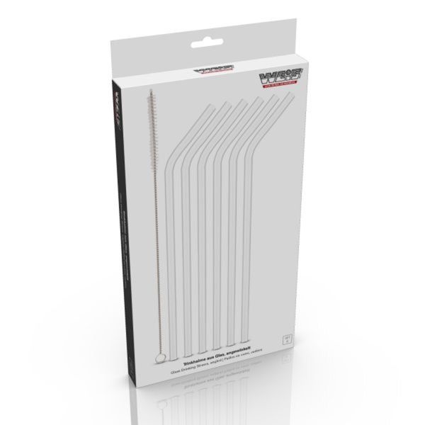 Hovedbilde WEIS Sugerør i glass, buet, 6pk + børste