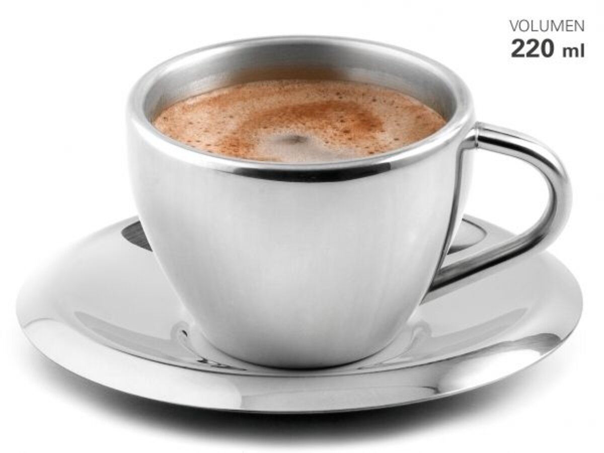 WEIS Kaffekopp m/asjett i stål, dobbeltvegget, 220ml